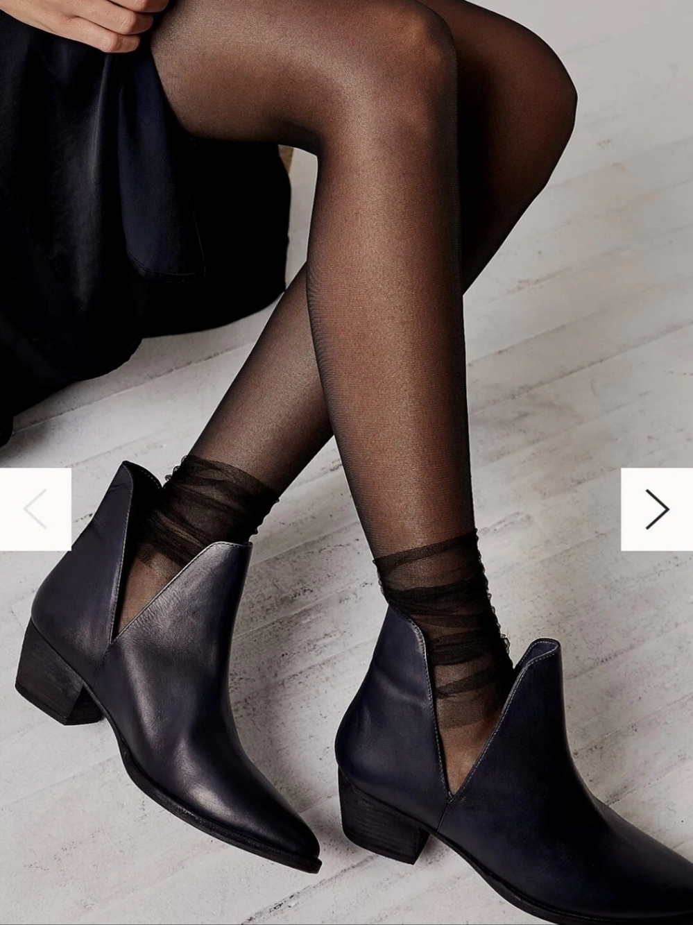 Free People‎ Charm Double V Black Leather Ankle Boots